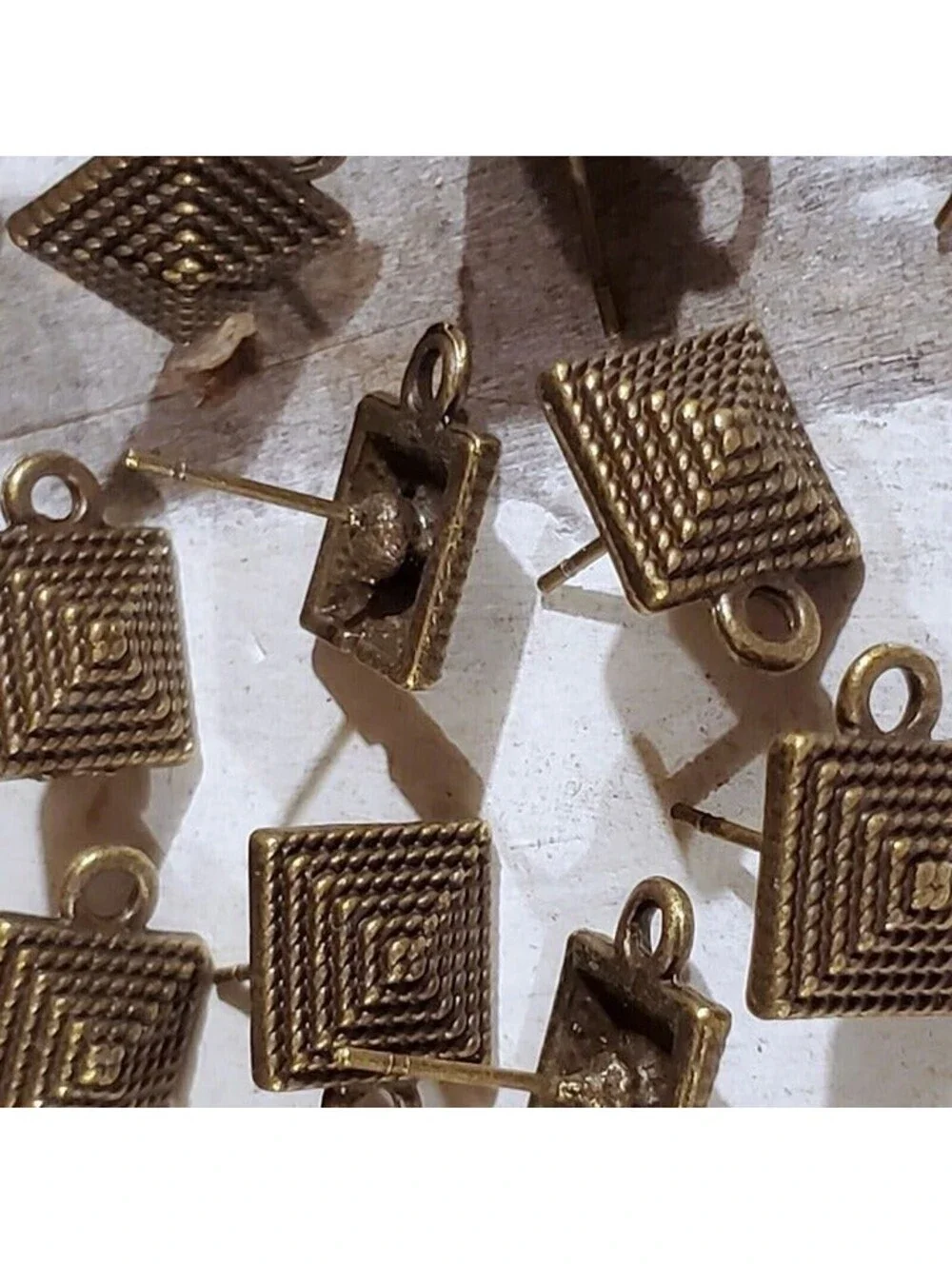 Avant Garde Antique Bronze Egyptian Pyramid Dotted Earring Post Findings 2 pcs